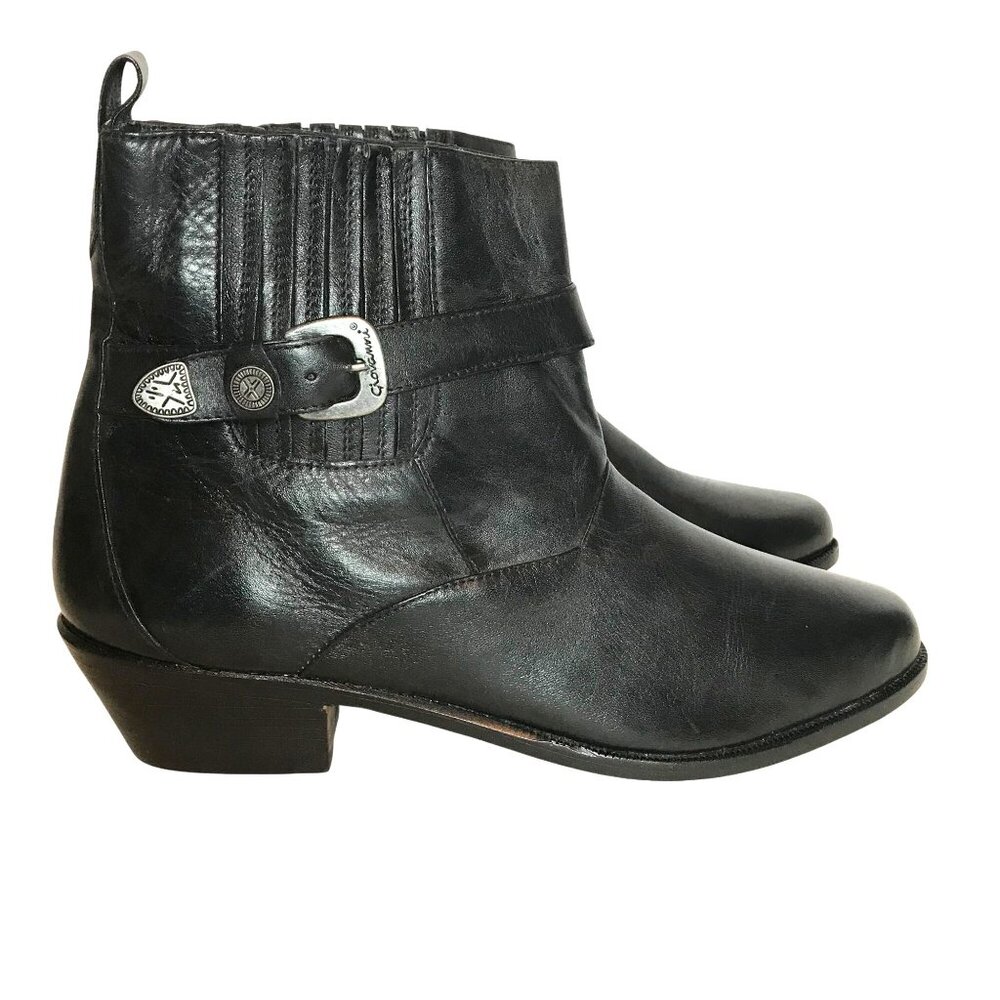 Giovanni Womens 10.5 Black Leather Western-Style Ankle Boots Buckle Brazil